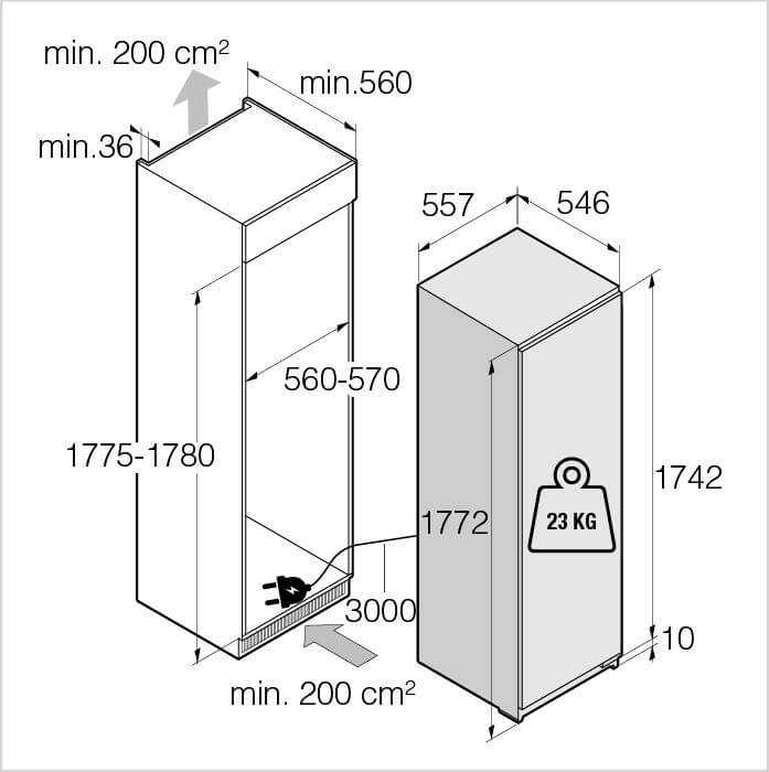 Einbauzeichnung mit Massen ASKO RBB 576 DND 1