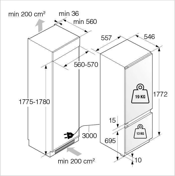 Einbauzeichnung mit Massen ASKO RBC 576 DNC1
