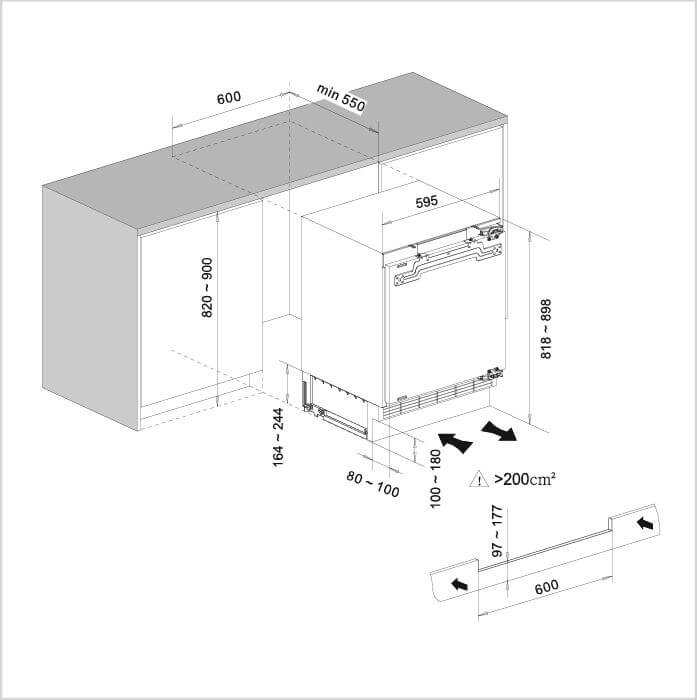 Einbauzeichnung mit Massen ASKO R 22881 I