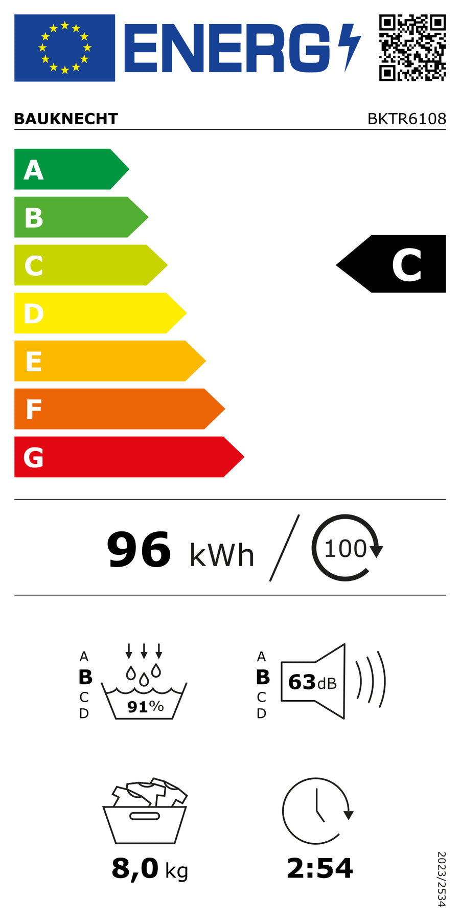 Energieetikette Bauknecht BKTR6108 Wärmepumpentrockner 8kg