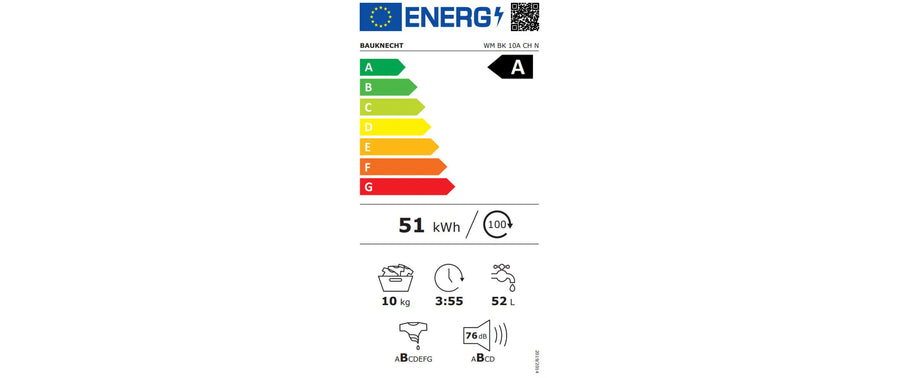Energieetikette Bauknecht WM BK 10A CH A Waschmaschine 10kg