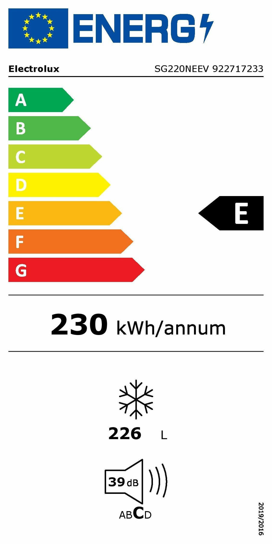 Energieetikette Electrolux Gefrierschrank SG220NEEV