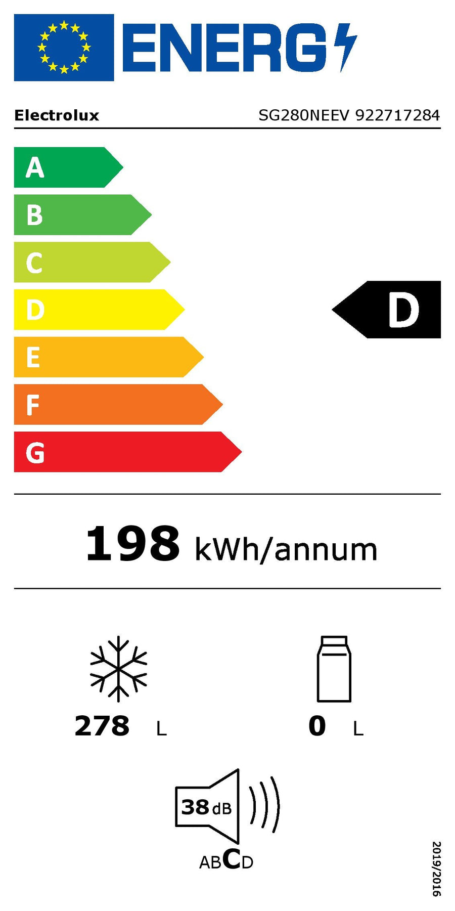 Energieetikette Electrolux Gefrierschrank SG280NEEV
