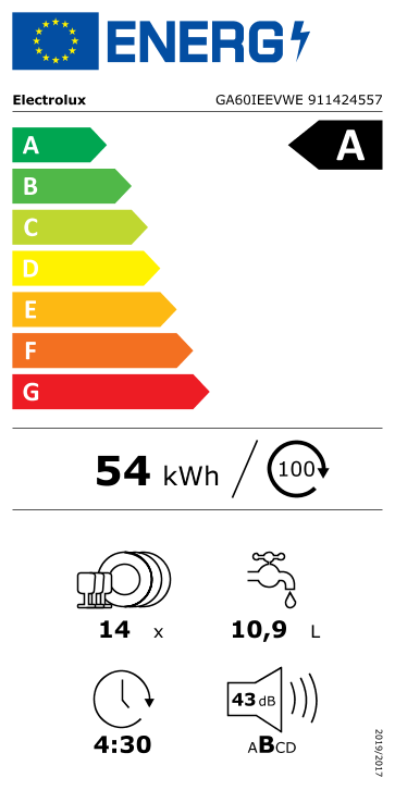 Energieetikette Electrolux Geschirrspüler GA60IEEVWE