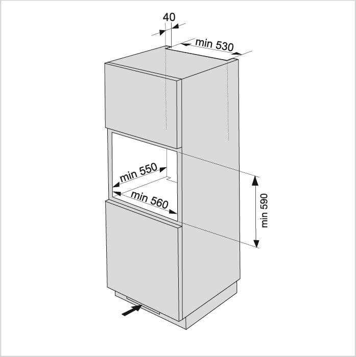 Einbauzeichnung mit Massen ASKO OT86331BG, Ansicht 2