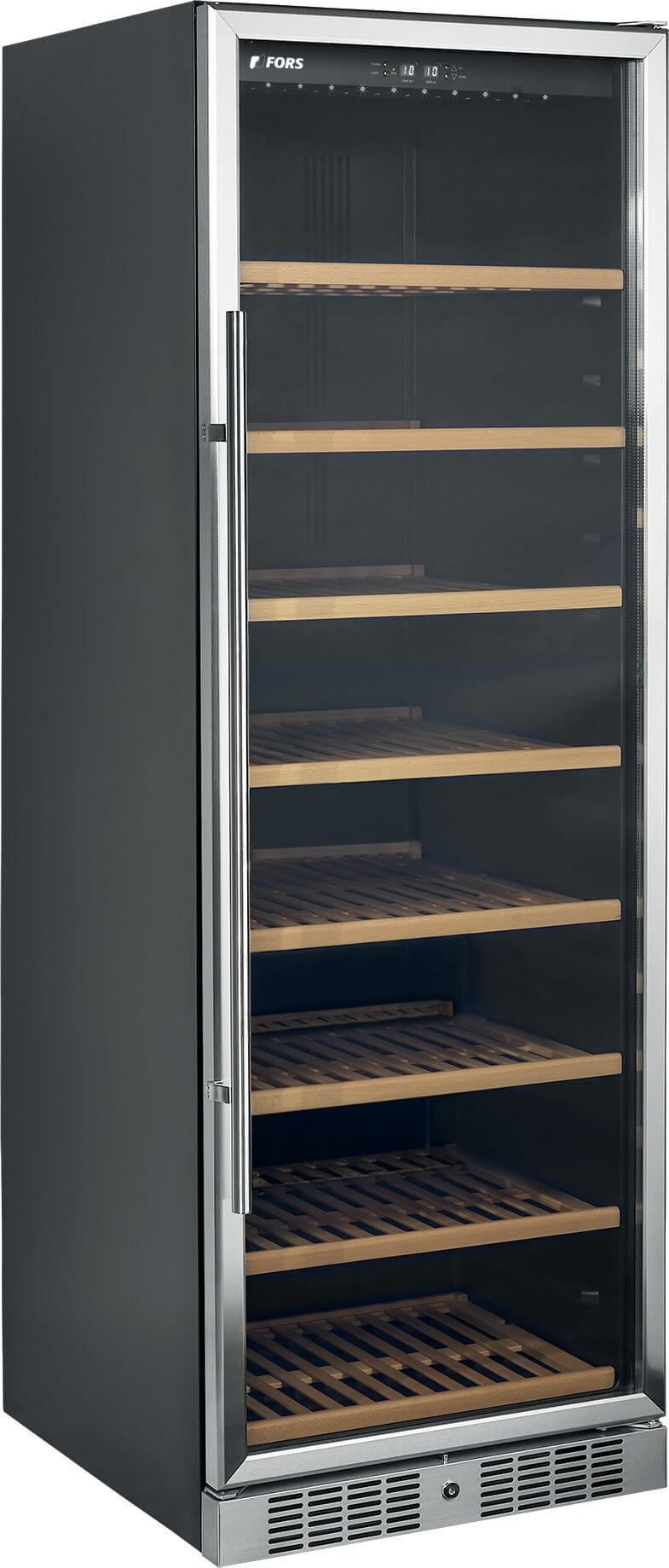 FORS Weintemperierschrank Glastür schwarz/Edelstahl 1 Zone VS 176165 GES