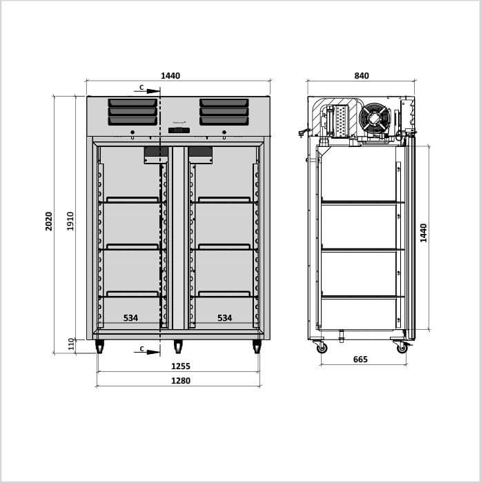 FORS Gastronomie-Kühlschrank doppelte Volltür Edelstahl GN 2/1 DGCV 1400 ES
