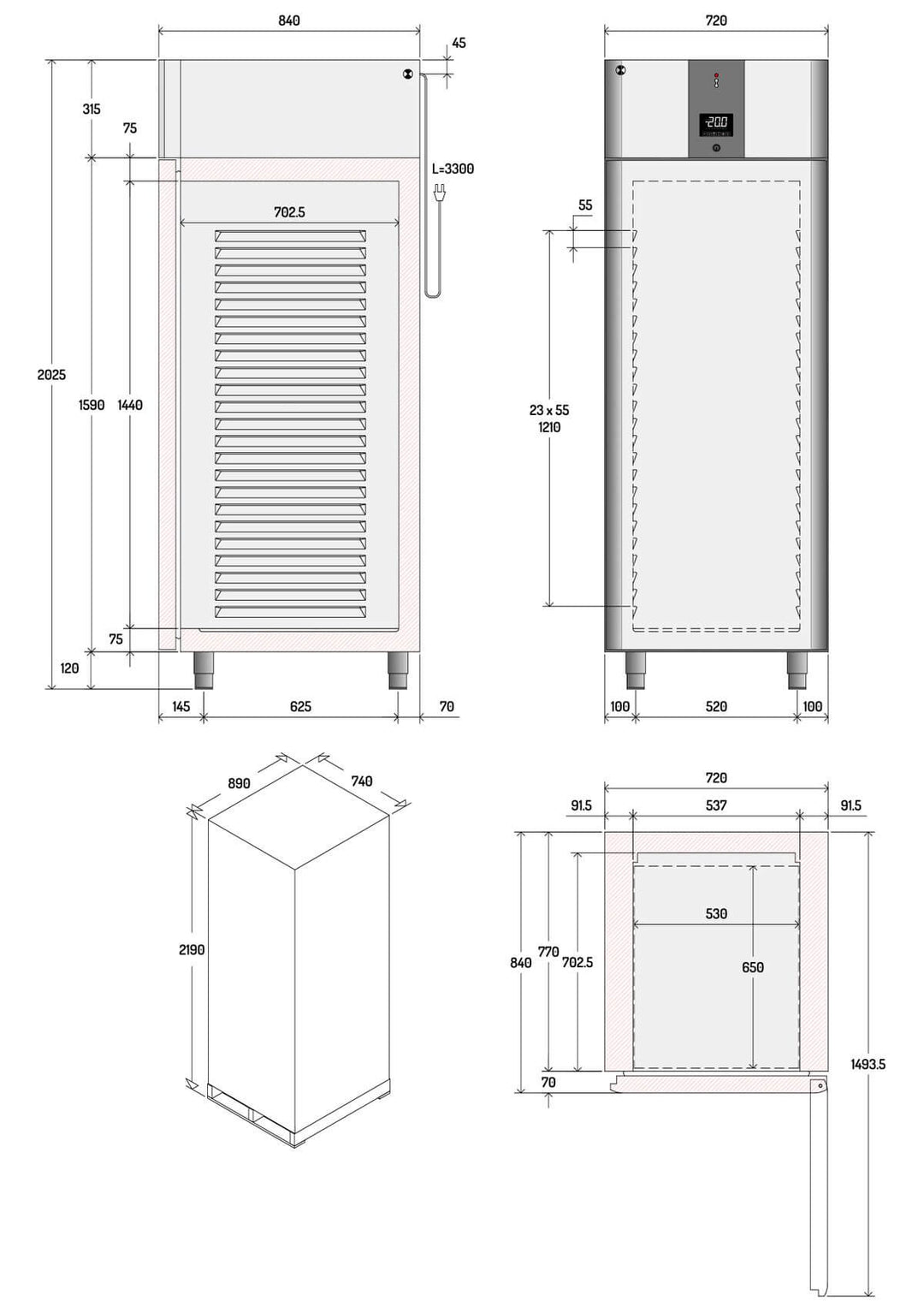 ILSA Gastronomie-Gefrierschrank Volltür Edelstahl GN 2/1 GFV 540 ES