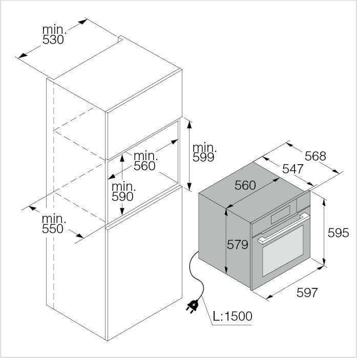 Einbauzeichnung mit Massen ASKO OCS8678GH-1, Ansicht 1