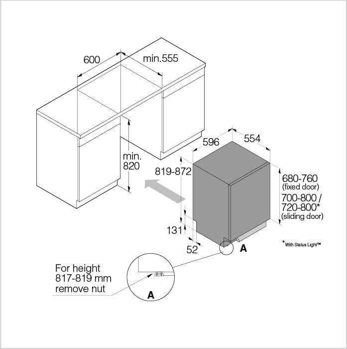 Einbauzeichnung mit Massen ASKO DSD 544B