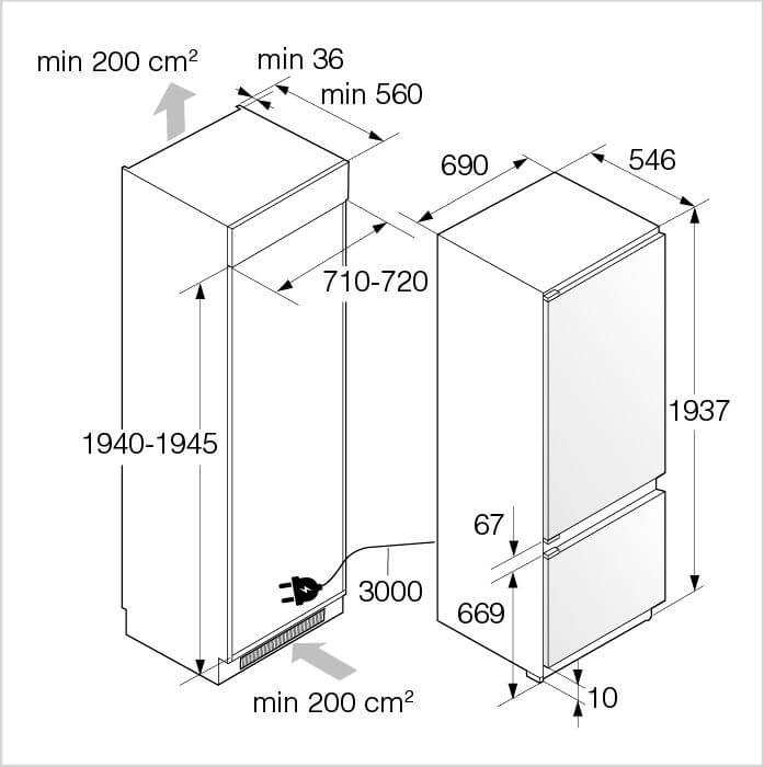 Einbauzeichnung mit Massen ASKO RBC 597 SND1