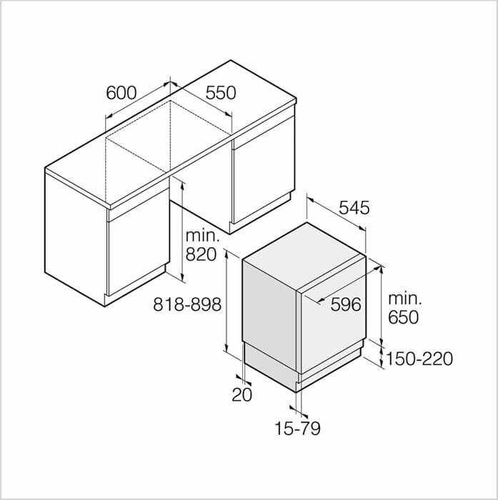 Einbauzeichnung mit Massen ASKO F 22881 I
