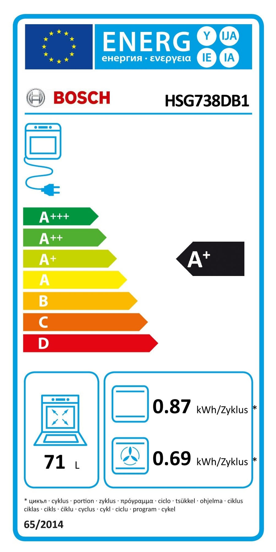 Energieetikette Bosch Einbau-Dampfbackofen Serie 8 HSG738DB1