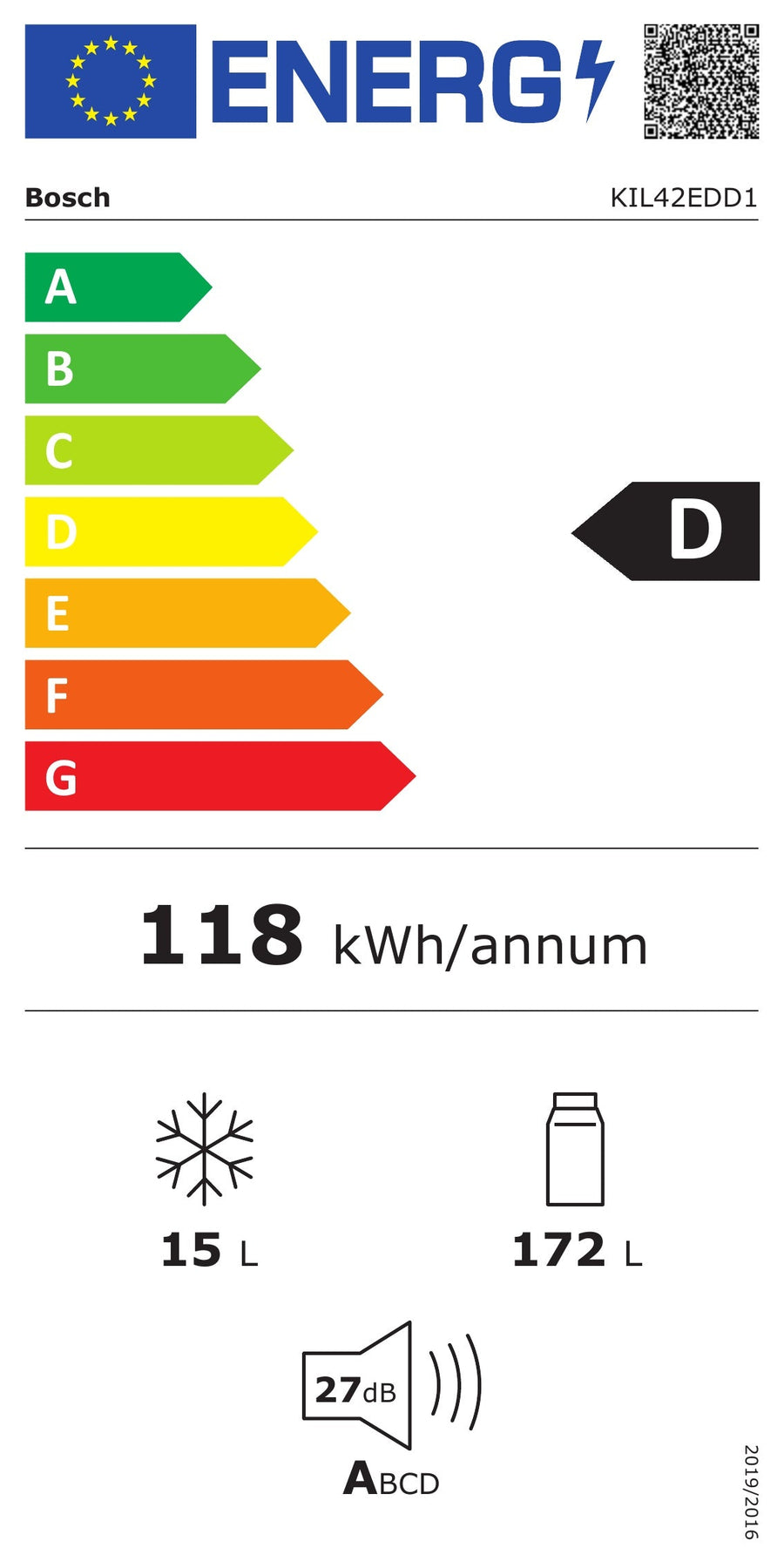 Energieetikette Bosch Einbau-Kühlschrank Serie 6 KIL42EDD1