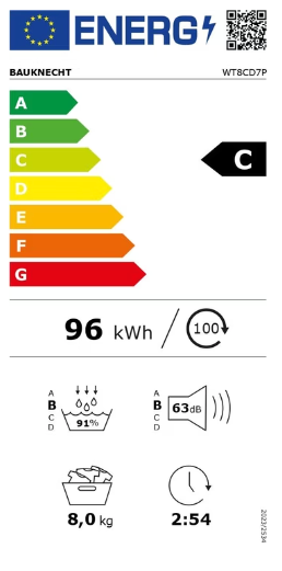 Energieetikette Bauknecht WT8CD7P Wärmepumpentrockner 8kg