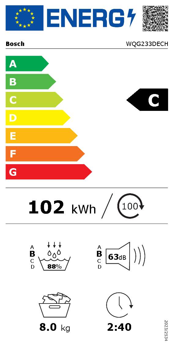 Energieetikette Bosch Wärmepumpentrockner Serie 6 WQG233DECH