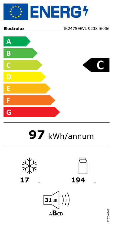 Energieetikette Electrolux Einbaukühlschrank IK247SEEVL/R