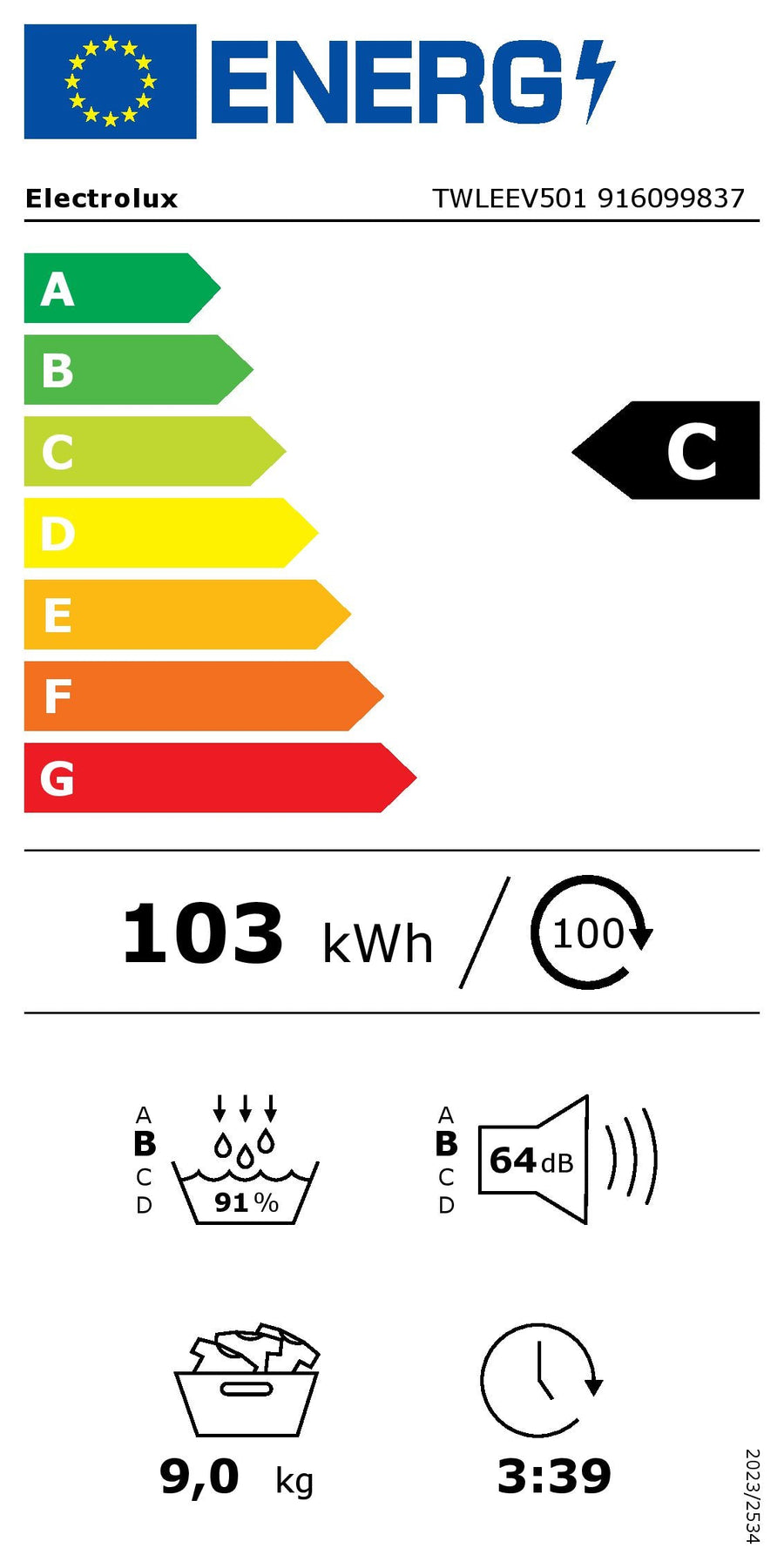 Energieetikette Electrolux Wärmepumpentrockner TWLEEV501