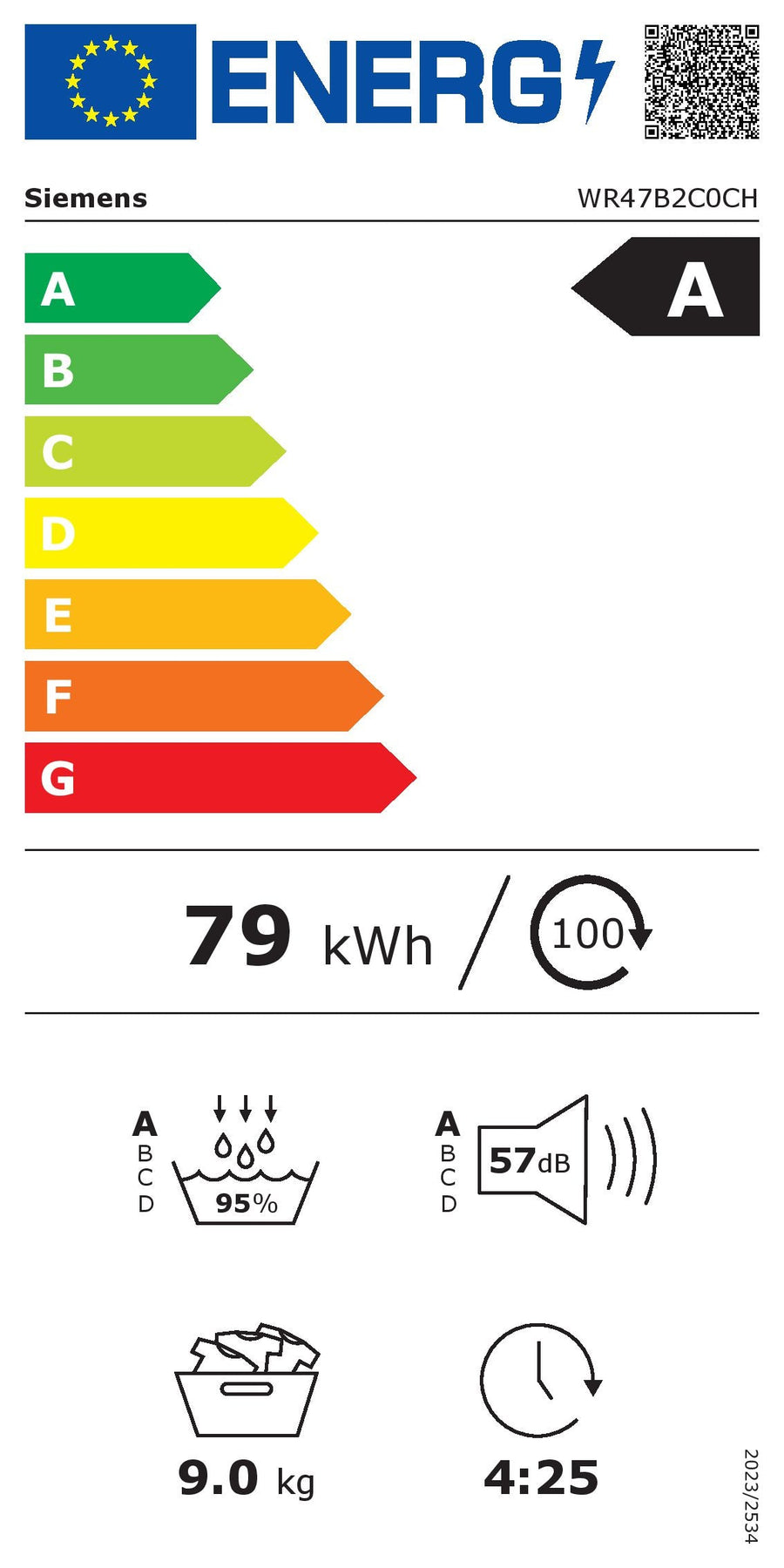 Energieetikette Siemens Wärmepumpentrockner iQ700 WR47B2C0CH