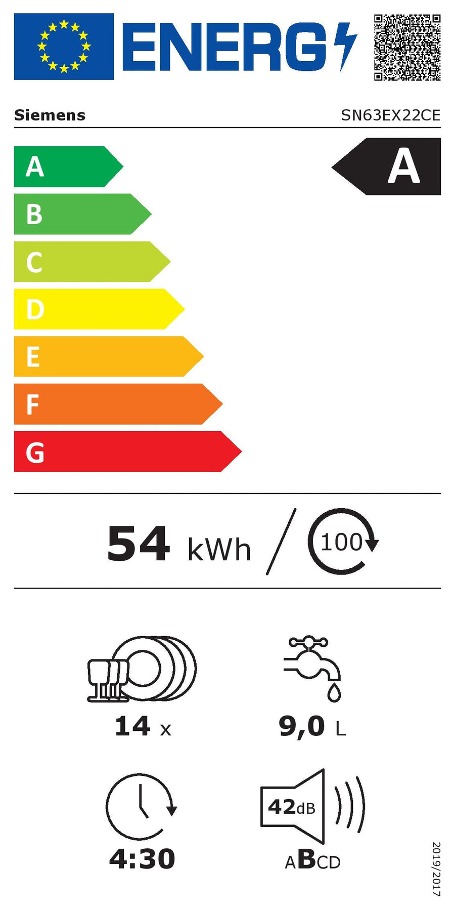 Energieetikette Siemens Geschirrspüler iQ300 SN63EX22CE und SX63EX22CE
