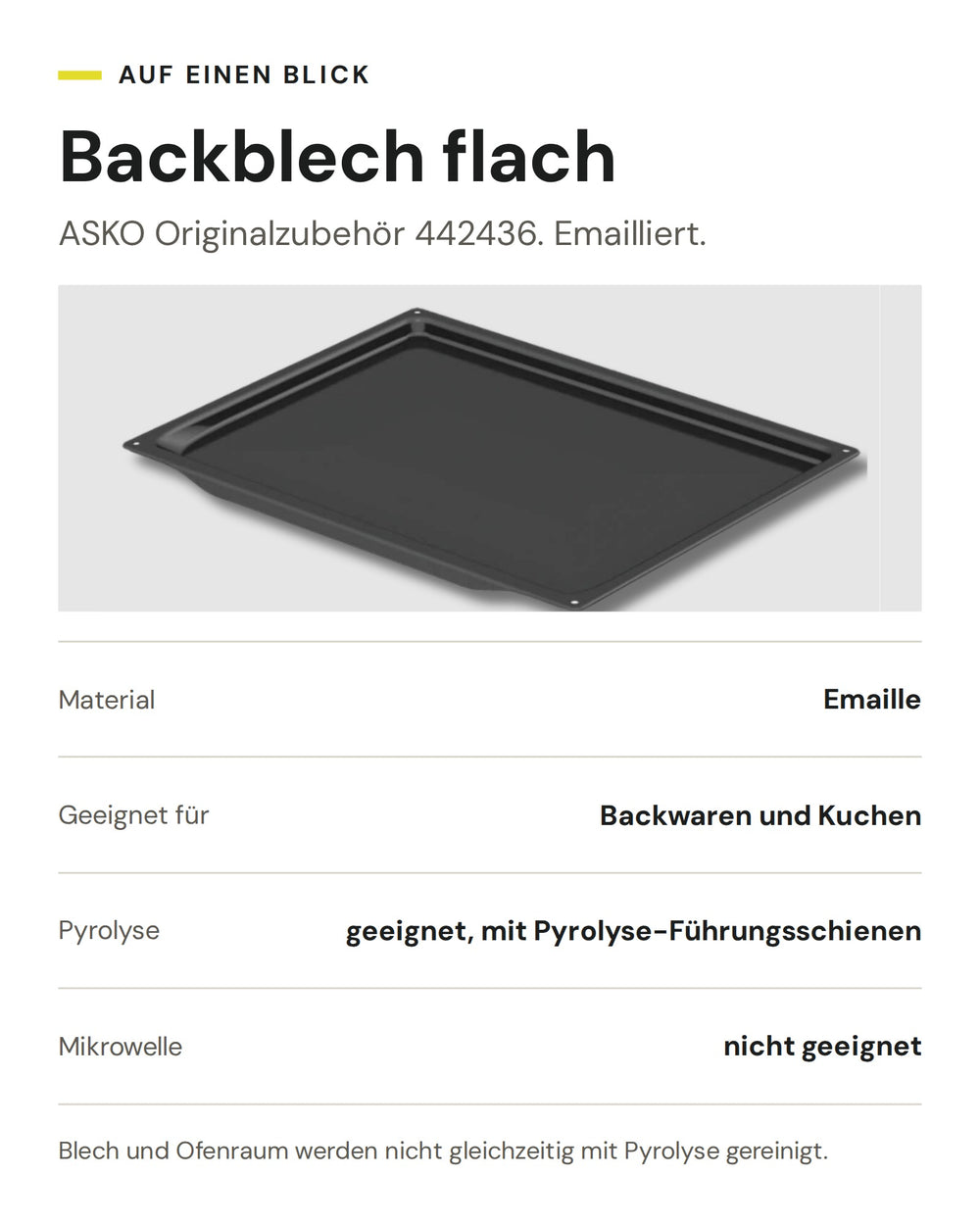 ASKO Backblech flach 442436: Emaille, für Backwaren und Kuchen, pyrolysegeeignet mit Führungsschienen