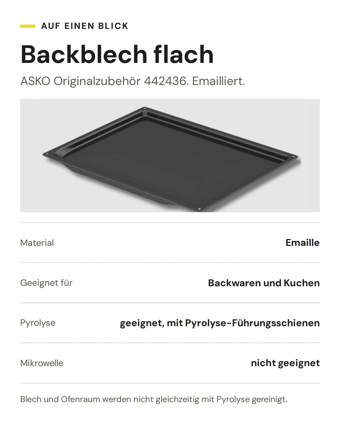 ASKO Backblech flach 442436: Emaille, für Backwaren und Kuchen, pyrolysegeeignet mit Führungsschienen