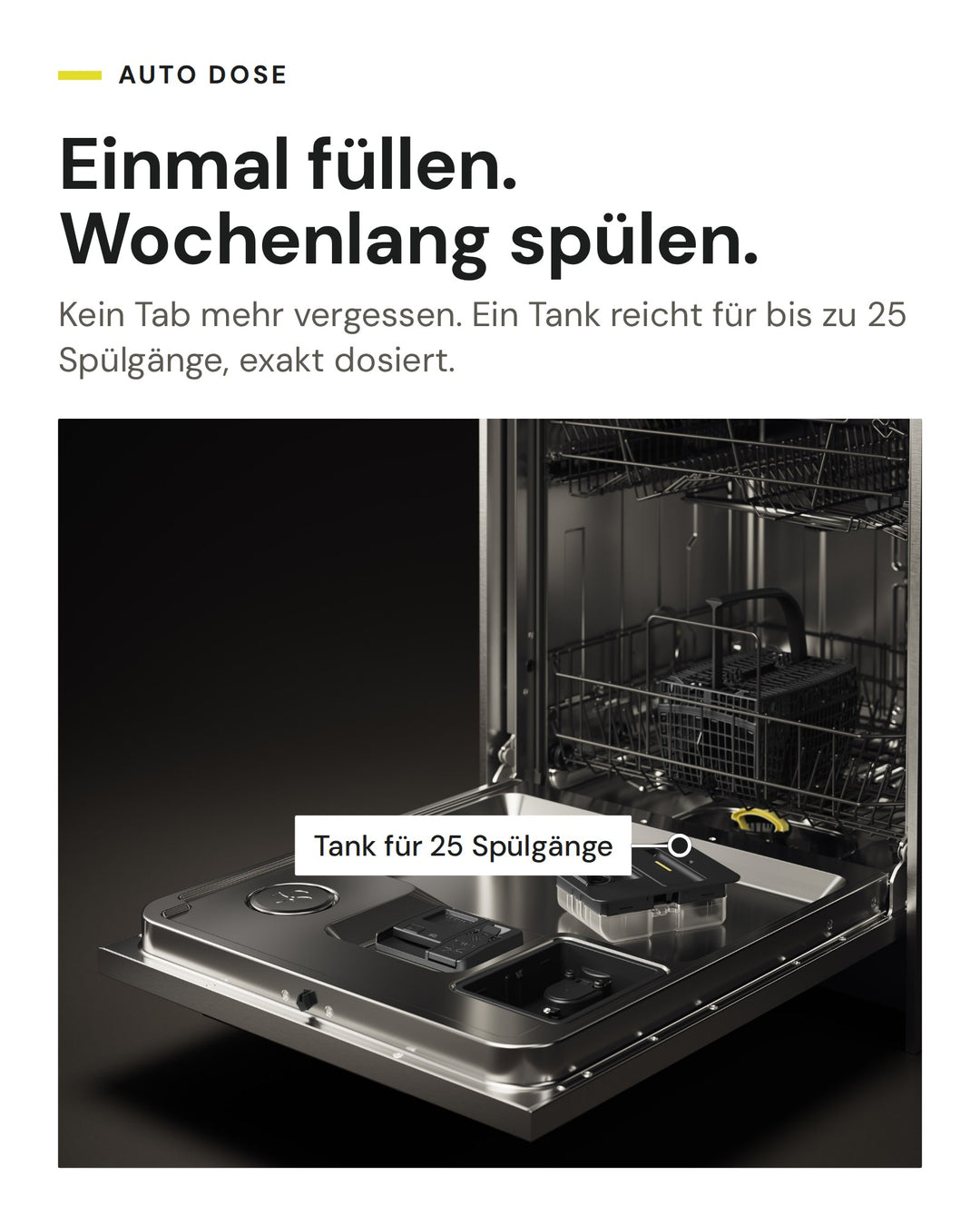 ASKO Auto Dose im DFI 747U/1: Spülmitteltank für bis zu 25 Spülgänge