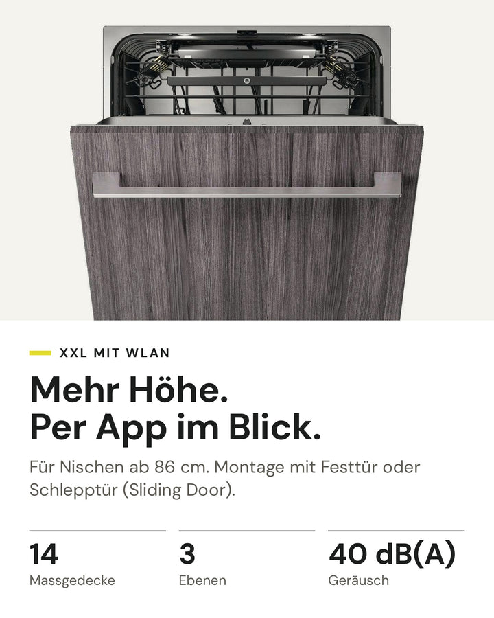 ASKO DSD 545NXXL auf einen Blick: 14 Massgedecke, 3 Ebenen, 40 dB(A)