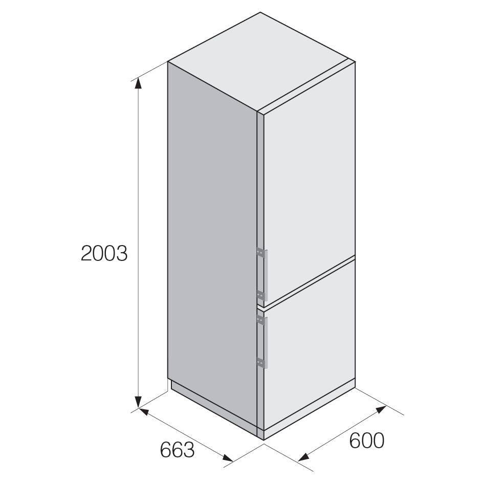 Einbauzeichnung mit Massen ASKO RFN232041B, RFN232041S, RFN232041W