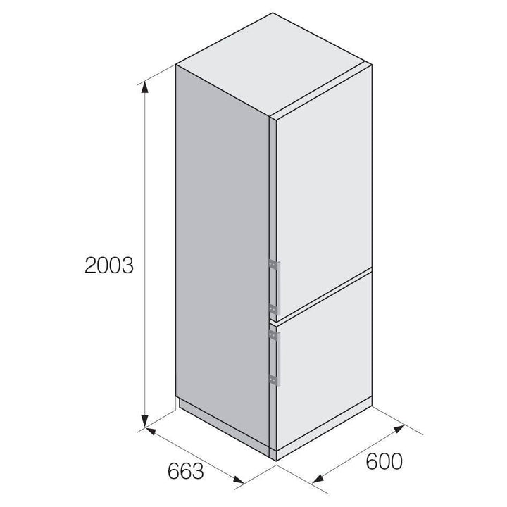 Einbauzeichnung mit Massen ASKO RFN232041B, RFN232041S, RFN232041W