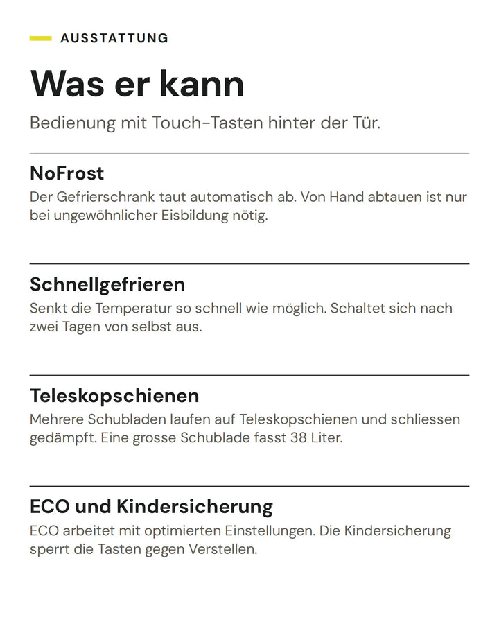 ASKO Gefrierschrank FN 31442 EI: NoFrost, Schnellgefrieren, Teleskopschienen, ECO und Kindersicherung