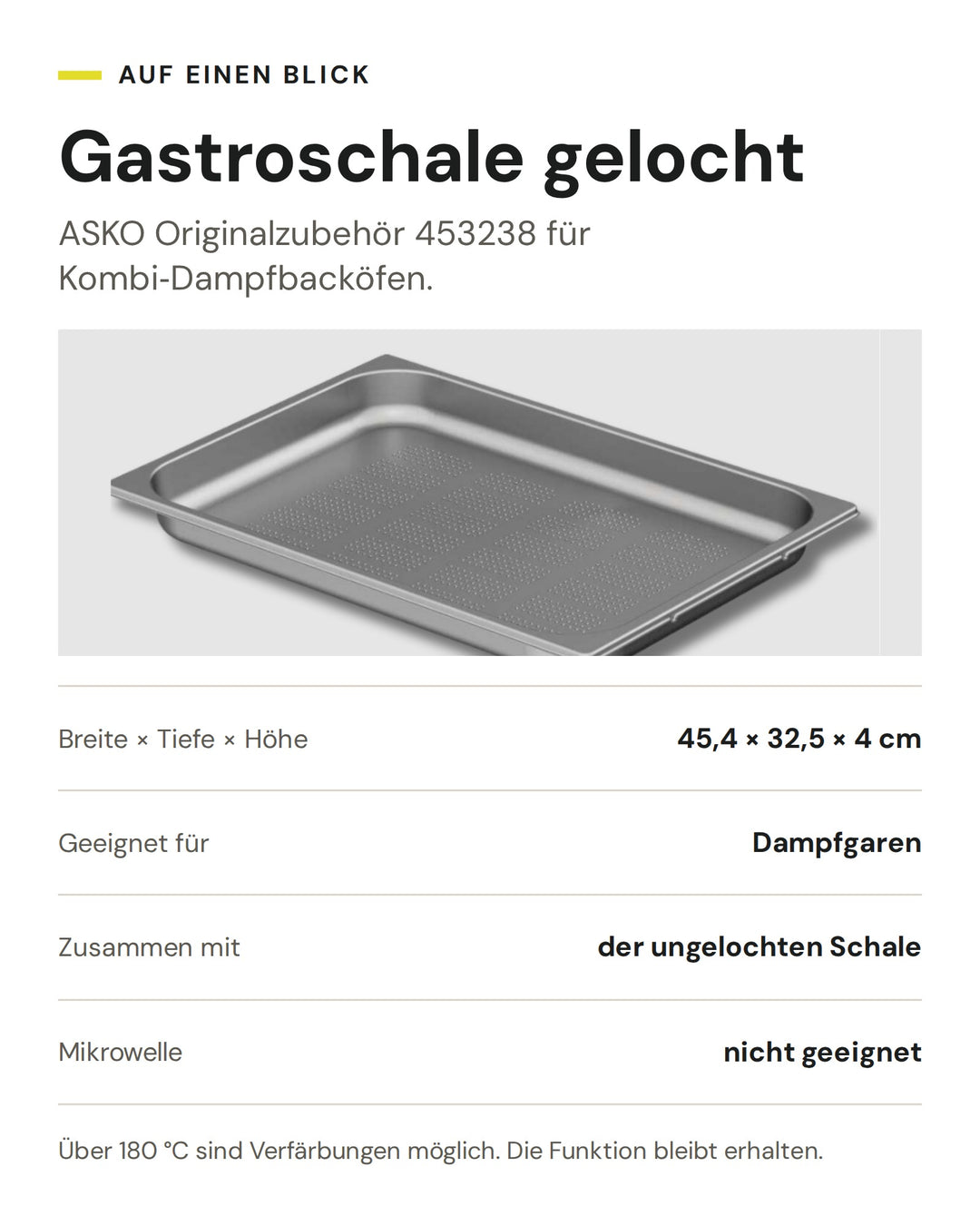ASKO Gastroschale gelocht 453238: 45,4 × 32,5 × 4 cm, zum Dampfgaren im Kombi-Dampfbackofen