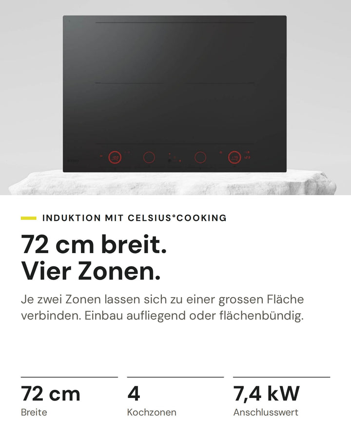 ASKO Induktionskochfeld HID 754 MFC auf einen Blick: Breite 72 cm, Kochzonen 4, Anschlusswert 7,4 kW
