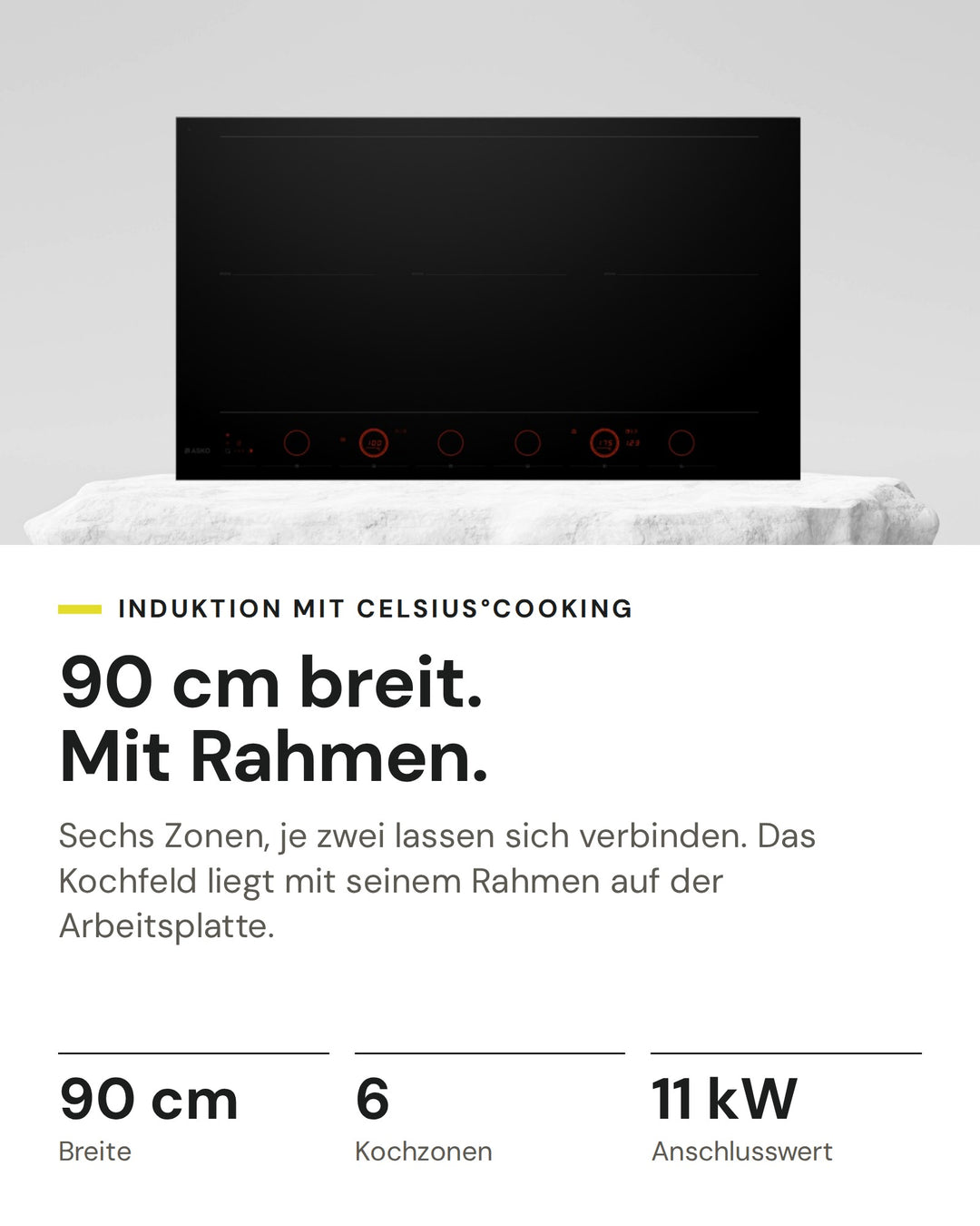 ASKO Induktionskochfeld HID 956 GC auf einen Blick: Breite 90 cm, Kochzonen 6, Anschlusswert 11 kW