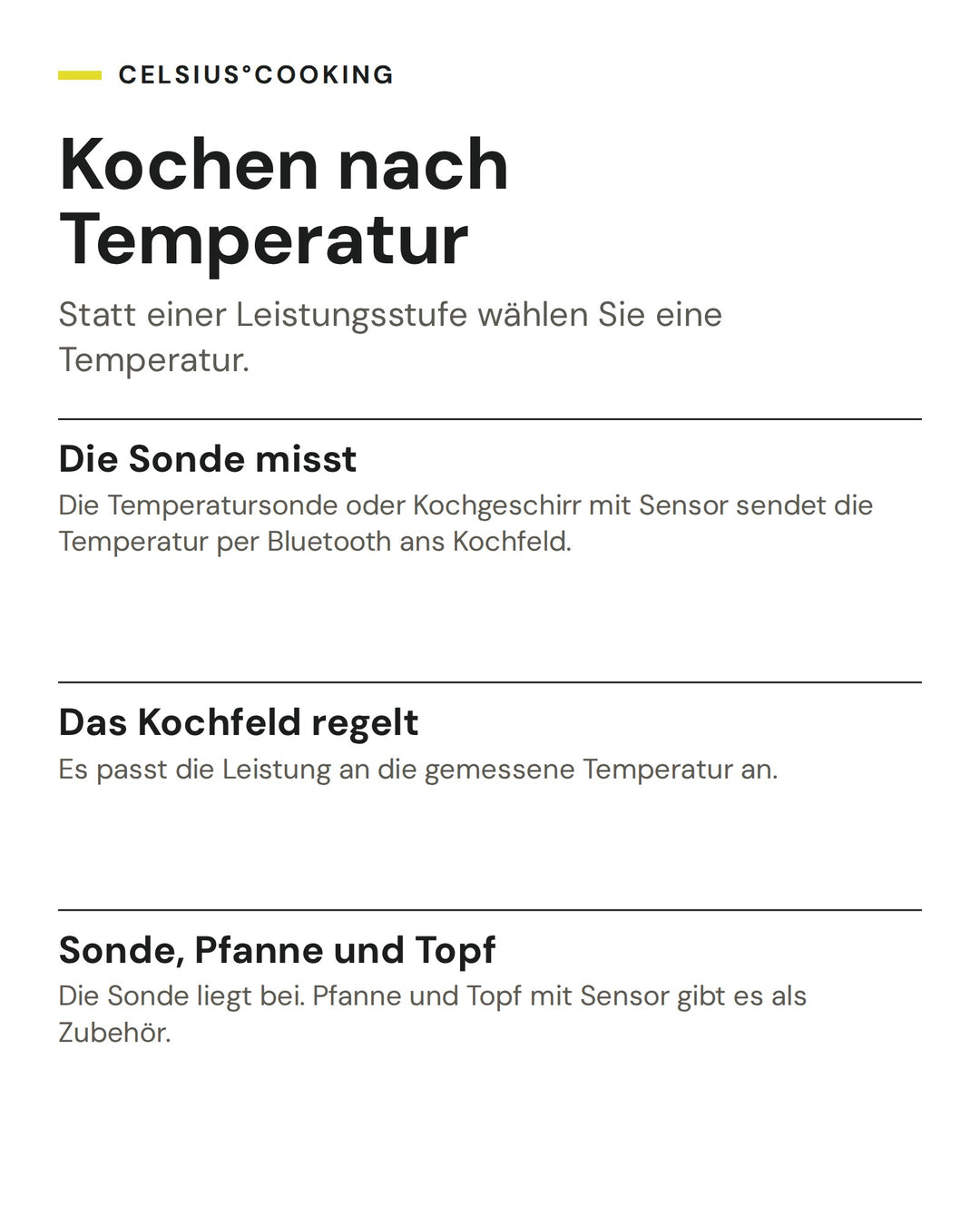 Kochen nach Temperatur: Die Sonde misst, Das Kochfeld regelt, Sonde, Pfanne und Topf