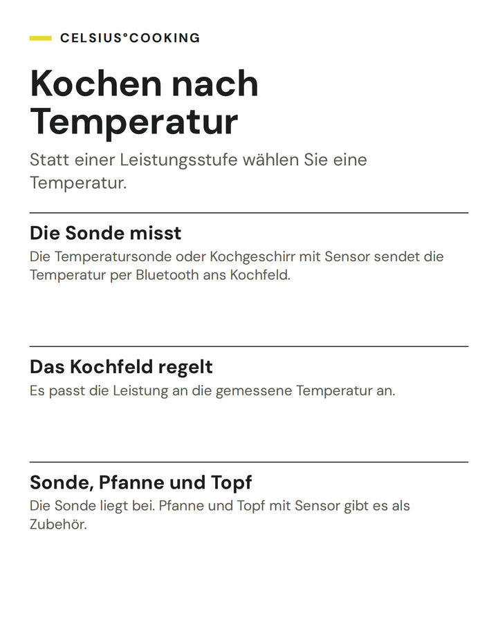 Kochen nach Temperatur: Die Sonde misst, Das Kochfeld regelt, Sonde, Pfanne und Topf