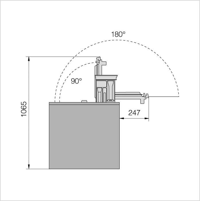 Masszeichnung ASKO Waschmaschine WMC 6743PB T, Platzbedarf nach oben 1065 mm