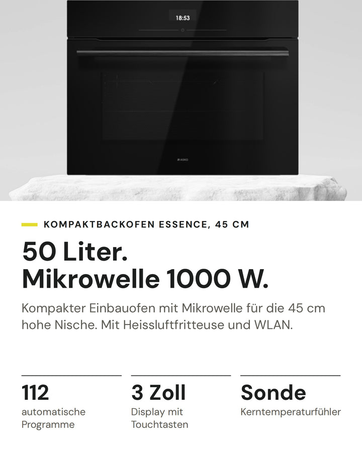 ASKO Backofen mit Mikrowelle OCM 24 BGH auf einen Blick: 112 automatische Programme, 3 Zoll Display mit Touchtasten, Sonde Kerntemperaturfühler