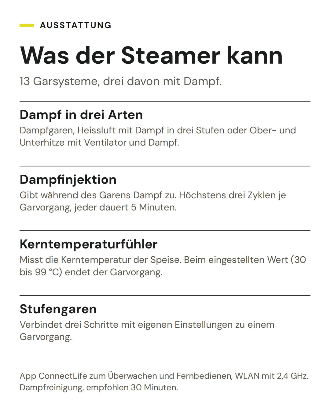 ASKO Kombisteamer OCS 54 BGH: Dampf in drei Arten, Dampfinjektion, Kerntemperaturfühler, Stufengaren