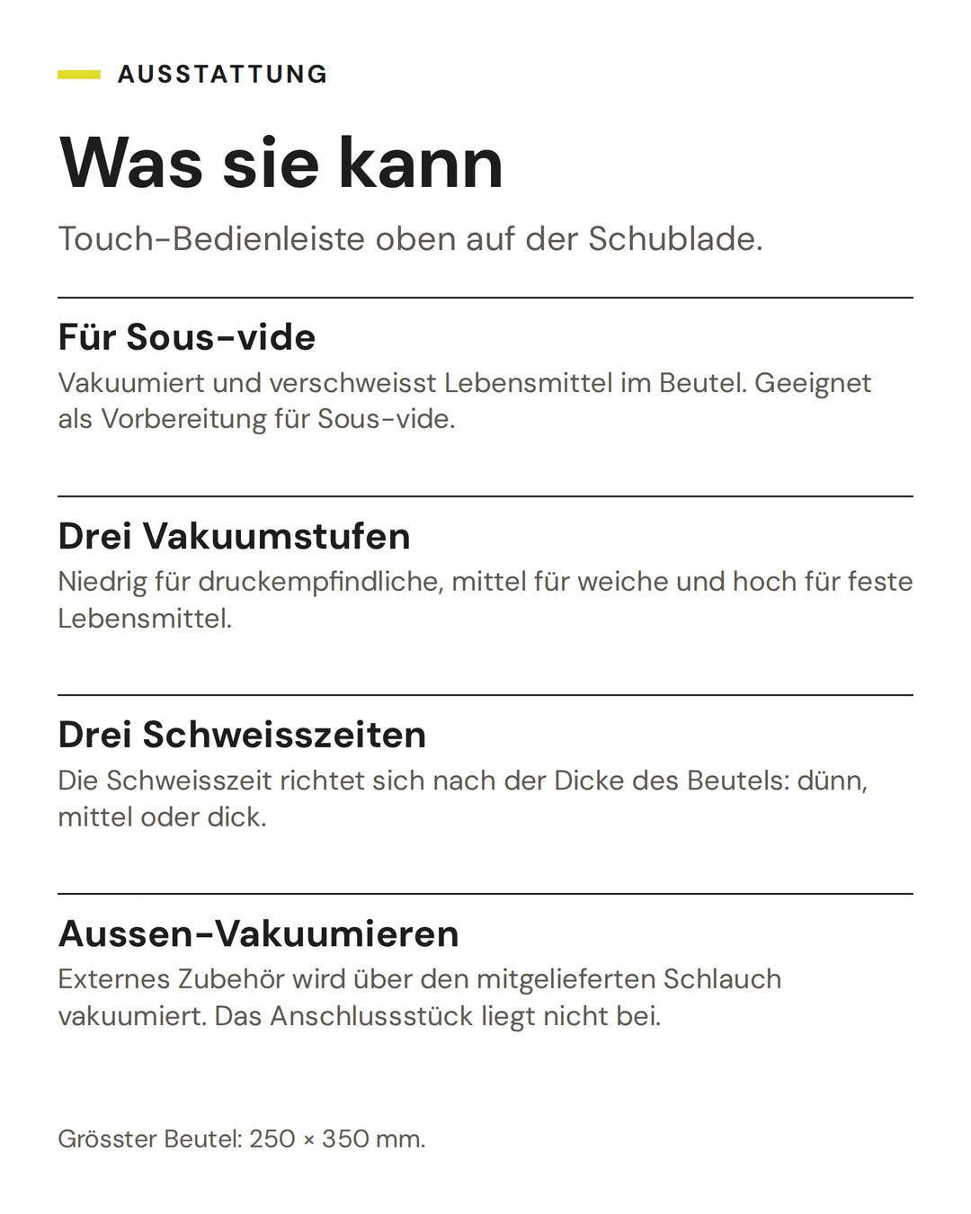 ASKO Vakuumierschublade ODV8127B: Für Sous-vide, Drei Vakuumstufen, Drei Schweisszeiten, Aussen-Vakuumieren
