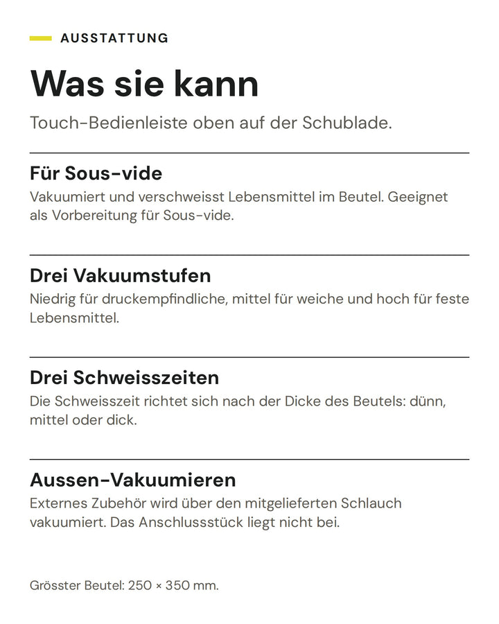 ASKO Vakuumierschublade ODV8127B: Für Sous-vide, Drei Vakuumstufen, Drei Schweisszeiten, Aussen-Vakuumieren