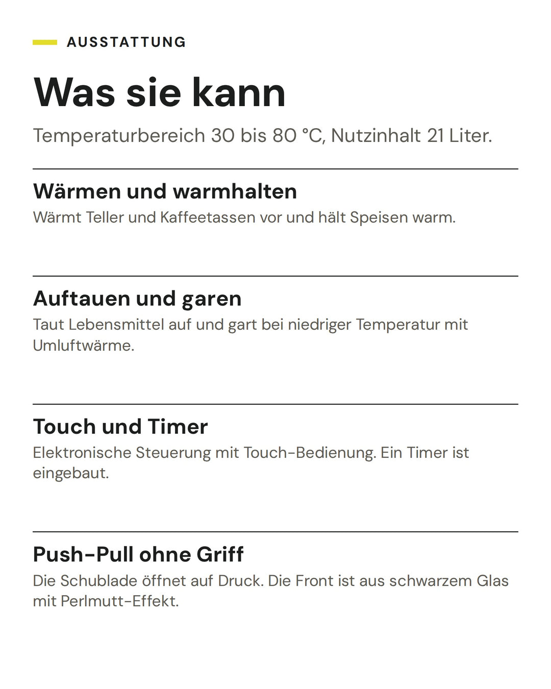 ASKO Wärmeschublade ODW 81 BG: Wärmen und warmhalten, Auftauen und garen, Touch und Timer, Push-Pull ohne Griff