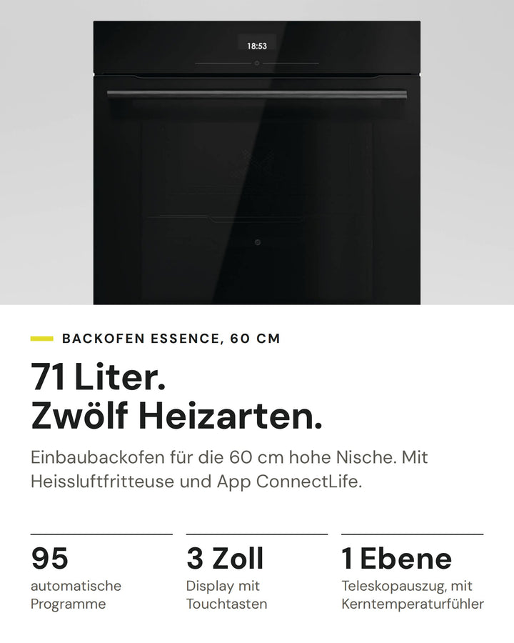 ASKO Backofen OT 26 BGH auf einen Blick: 95 automatische Programme, 3 Zoll Display mit Touchtasten, 1 Ebene Teleskopauszug, mit Kerntemperaturfühler