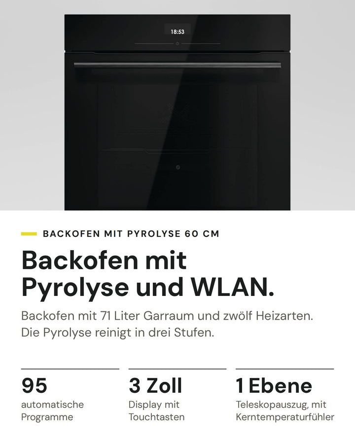 ASKO Backofen OTP 26 BGH auf einen Blick: 95 automatische Programme, 3 Zoll Display mit Touchtasten, 1 Ebene Teleskopauszug, mit Kerntemperaturfühler