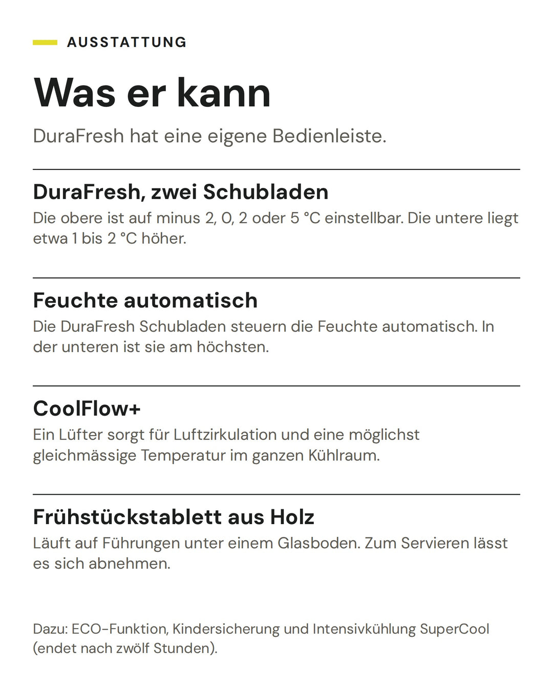 ASKO Kühlschrank R 31442 I: DuraFresh, zwei Schubladen, Feuchte automatisch, CoolFlow+, Frühstückstablett aus Holz