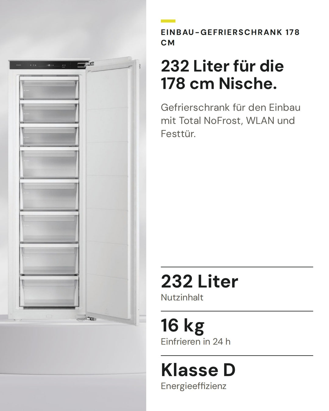 ASKO Gefrierschrank RBF 276 DND1 auf einen Blick: Nutzinhalt 232 Liter, Einfrieren in 24 h 16 kg, Energieeffizienz Klasse D