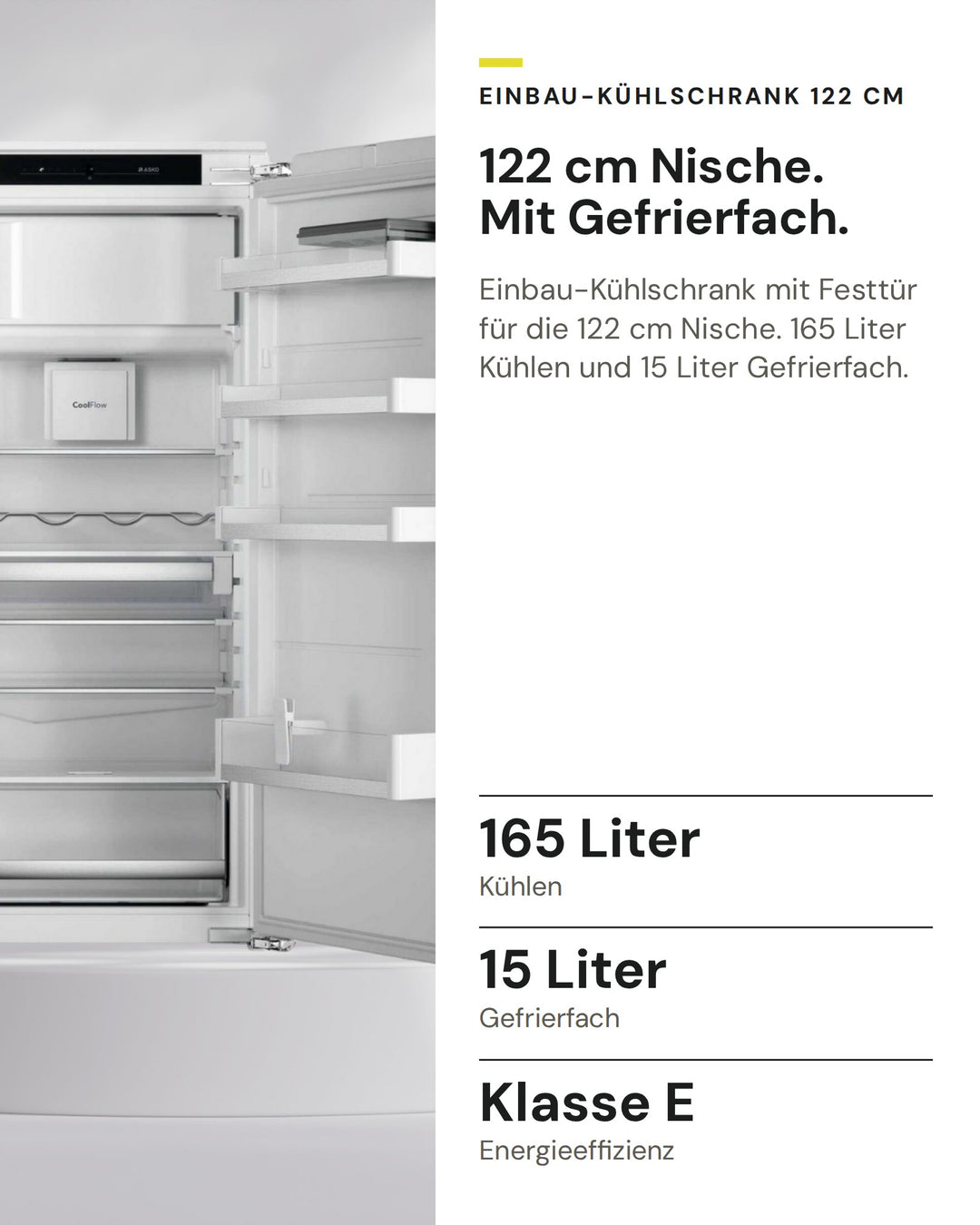 ASKO Kühlschrank RFB 31231 EI auf einen Blick: Kühlen 165 Liter, Gefrierfach 15 Liter, Energieeffizienz Klasse E