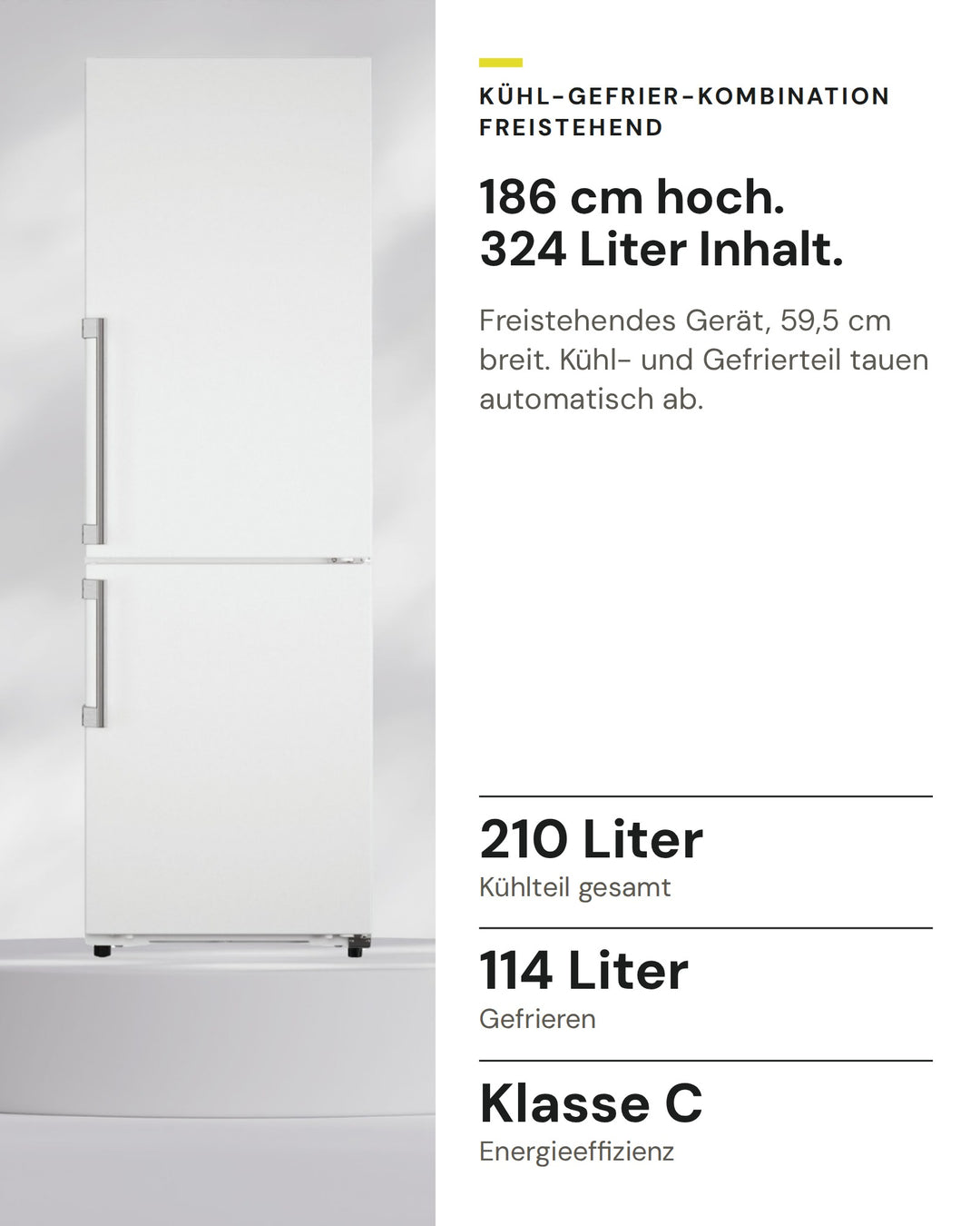 ASKO Kühl-Gefrier-Kombination RFC 186 KNCW1 auf einen Blick: Kühlteil gesamt 210 Liter, Gefrieren 114 Liter, Energieeffizienz Klasse C