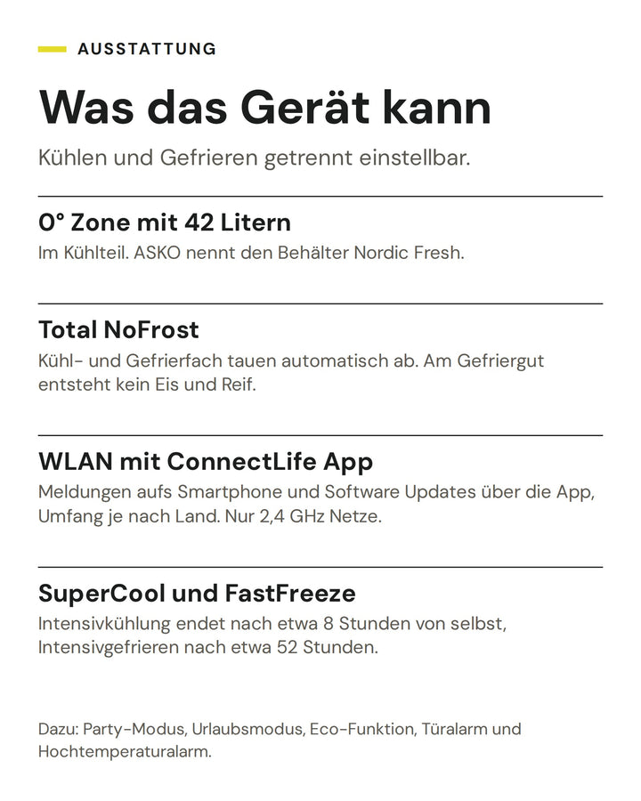 ASKO Kühl-Gefrier-Kombination RFC 186 KNCW1: 0° Zone mit 42 Litern, Total NoFrost, WLAN mit ConnectLife App, SuperCool und FastFreeze