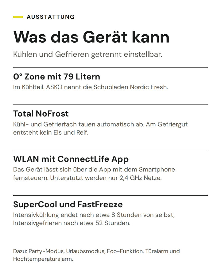 ASKO Kühl-Gefrier-Kombination RFC 226 RNBS1: 0° Zone mit 79 Litern, Total NoFrost, WLAN mit ConnectLife App, SuperCool und FastFreeze